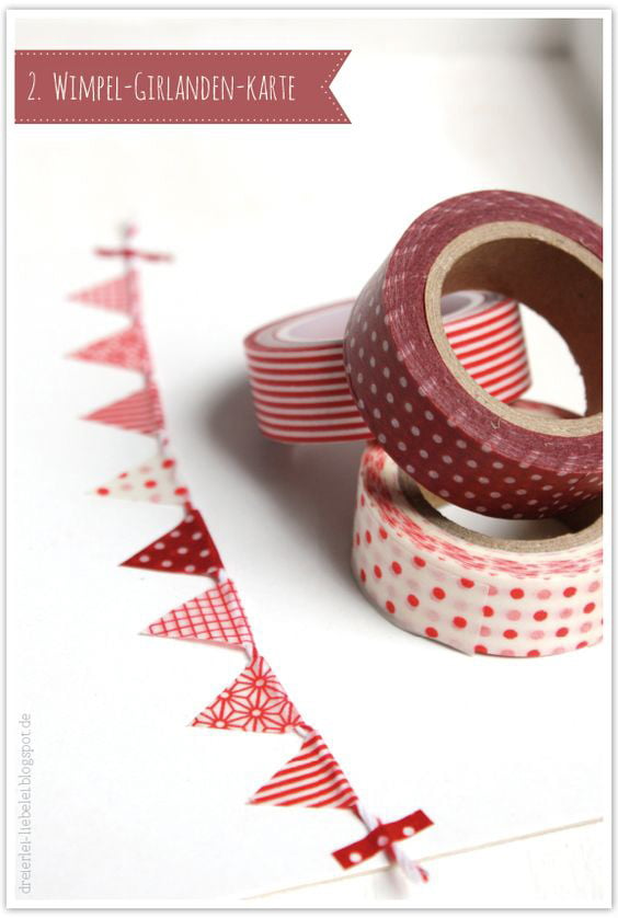 Homemade Christmas Bunting Idea - adorable DIY Christmas bunting made with paper and washi tape that would be perfect for a Scandinavian or shabby chic style Christmas decoration theme and easy to make at home with kids #christmasideas #christmas #bunting #washitape #christmascrafts #christmasdecorations