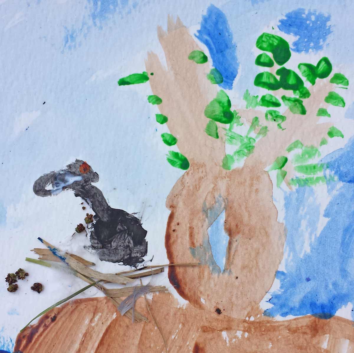 Bird nest collage - simple bird nest collages using water colour painting and natural resources are a great way for children to explore birds' habitats and nest building #birds #nests #painting #collage #nature #naturelover #habitat #STEAM