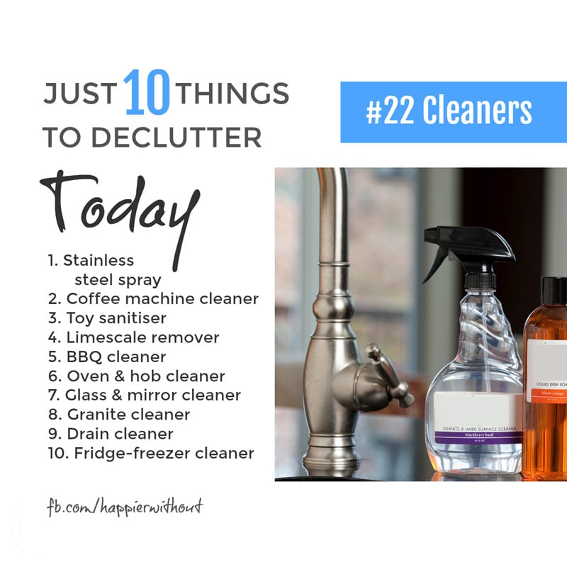 Why clutter up your kitchen cupboard with fancy cleaners you never use and just don't need. Let them go today ... #declutter #decluttering #organize #simplify #simpleliving #minimalist