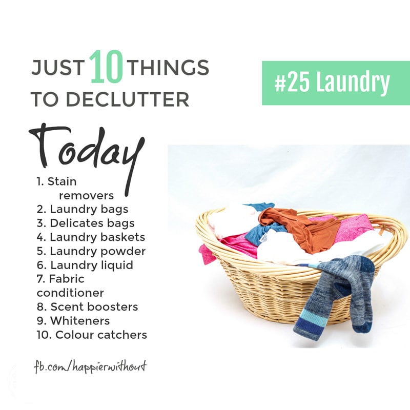 Laundry so easily takes over our whole home. And we make it even worse by buying every laundry product we can find ... never to use half of them. Declutter today ... #decluttering #laundry #organize