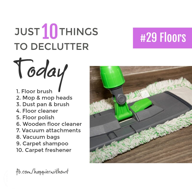 A mop. A brush. A vacuum cleaner. They're useful right. But do we really need all those whizzy attacments and fancy products? Will they really help us keep our floors clean? Or just clutter up the cupboards? Declutter some today ... #declutter #organize #cleaning