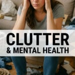 Young woman in cluttered room