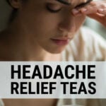 Woman with headache drinking cup of tea