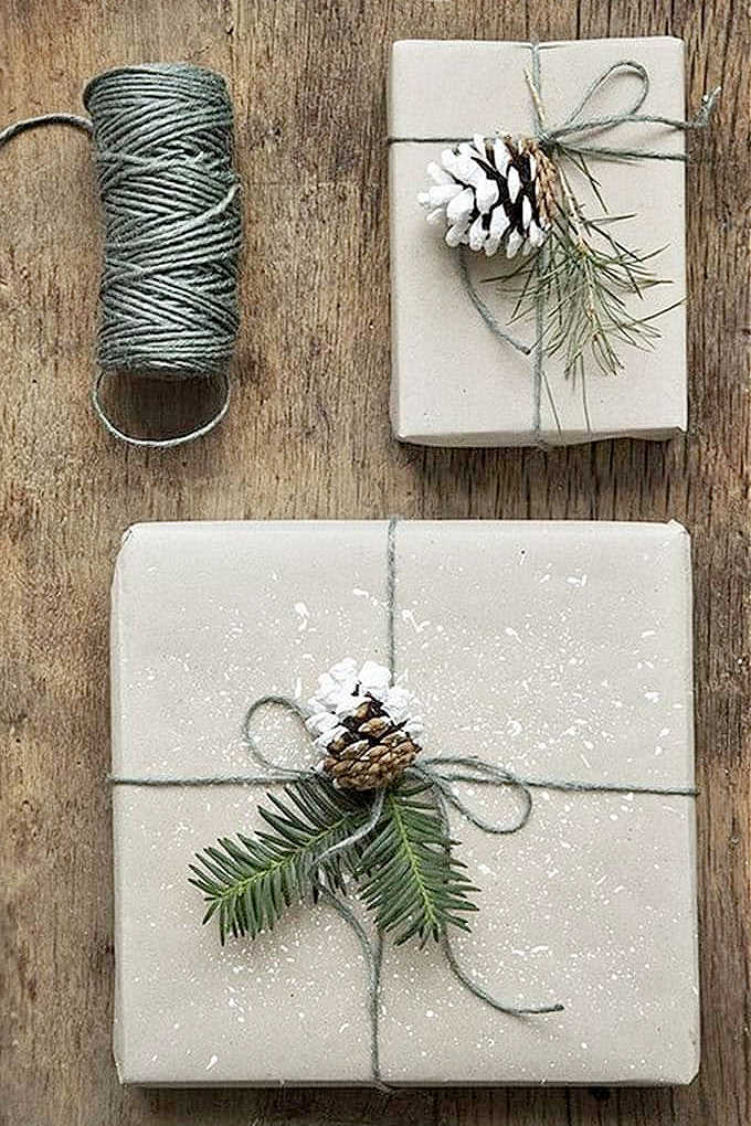 Rustic Christmas Gift Wrap With Pine Cones