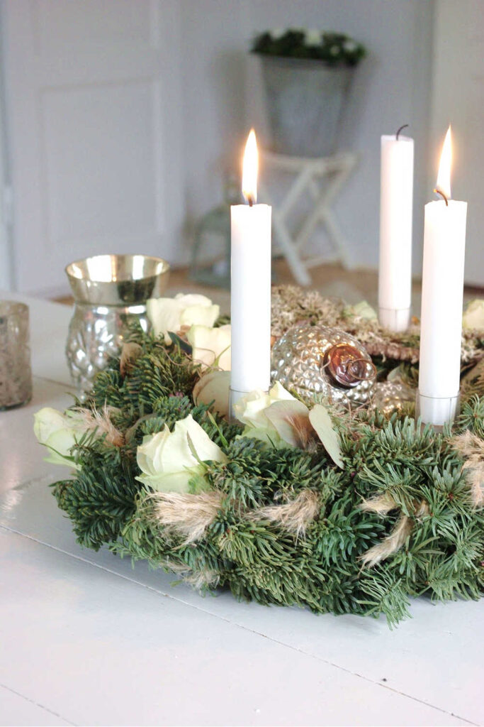 Christmas Table Centrepiece With Old Wreath