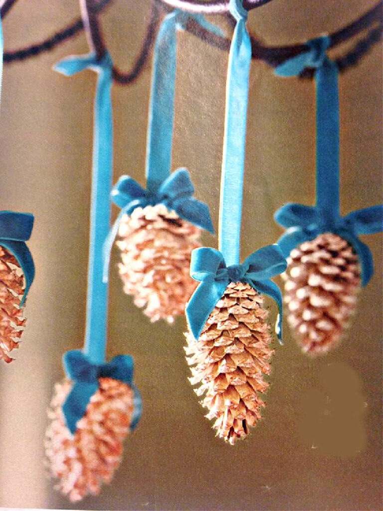 Homemade Christmas Ornaments - Pine Cones With Color Pop Ribbons