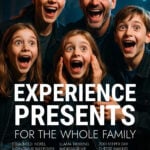 Parents with three kids on a haunted house adventure