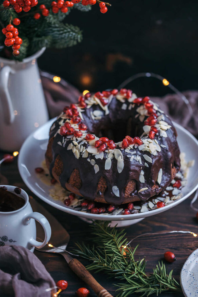Best Christmas Cake Recipe For Chocolate Bundt With Pomegranate and Almonds