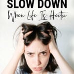 Young woman pulling hands through hair as if life is hectic