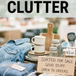 Piles of clutter arranged on a table for selling