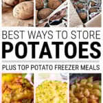 Collage of pictures of potato storage and potato recipes
