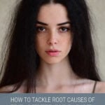 Woman with long dark frizzy hair