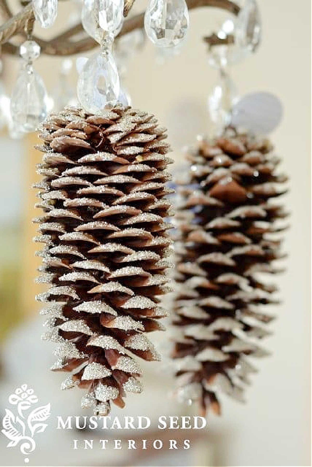 Glittery Christmas pine cone decorations