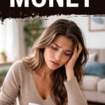 Young woman sorting through and paying bills