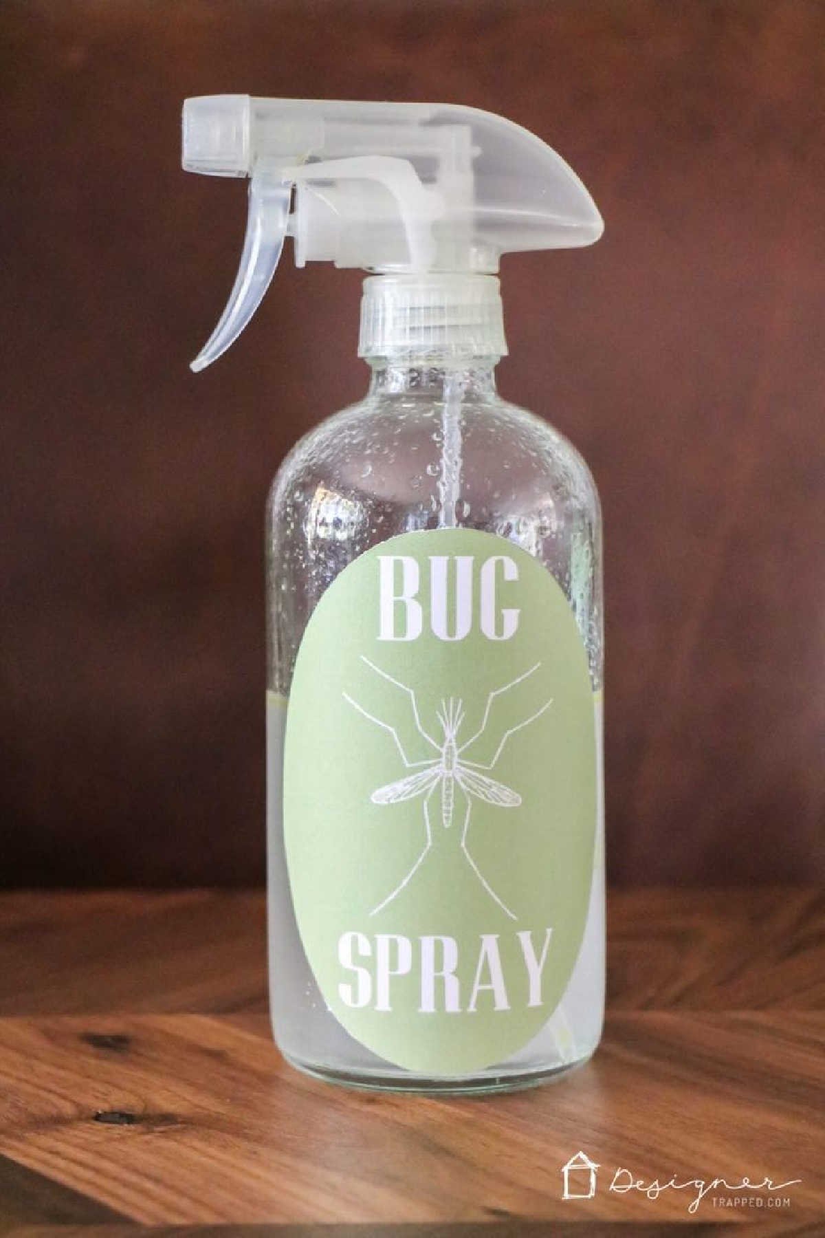 A plastic spray bottle of DIY bug spray