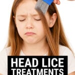 A girl having her hair combed with a nit comb.