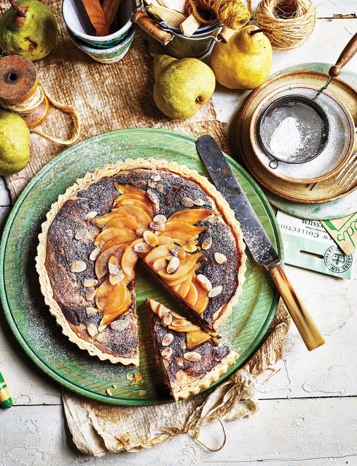 Pear and Bakewell chocolate tart