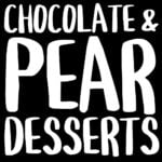 Collage of chocolate and pear desserts