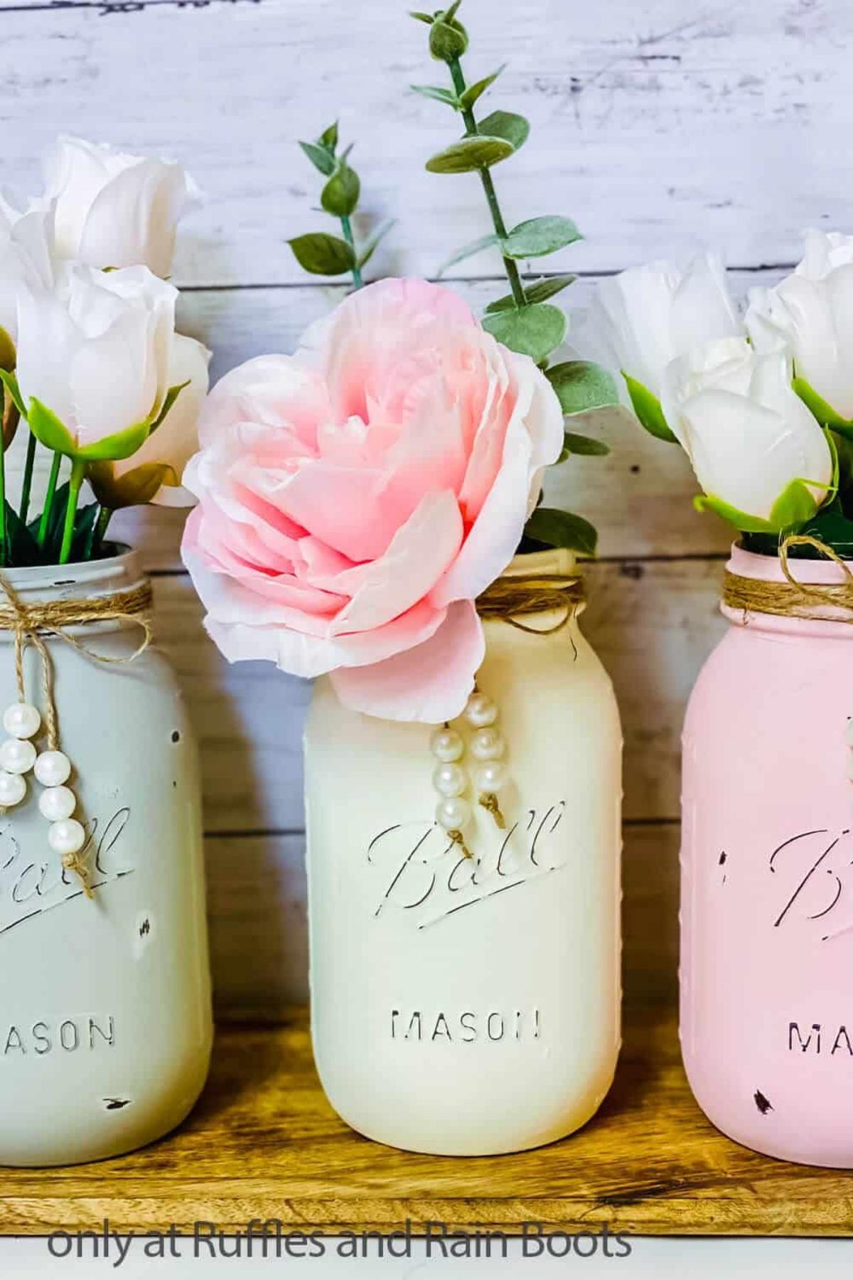 Chalk Painted Mason Jar Vases