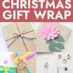 Collage of DIY Christmas gift wrap for kids