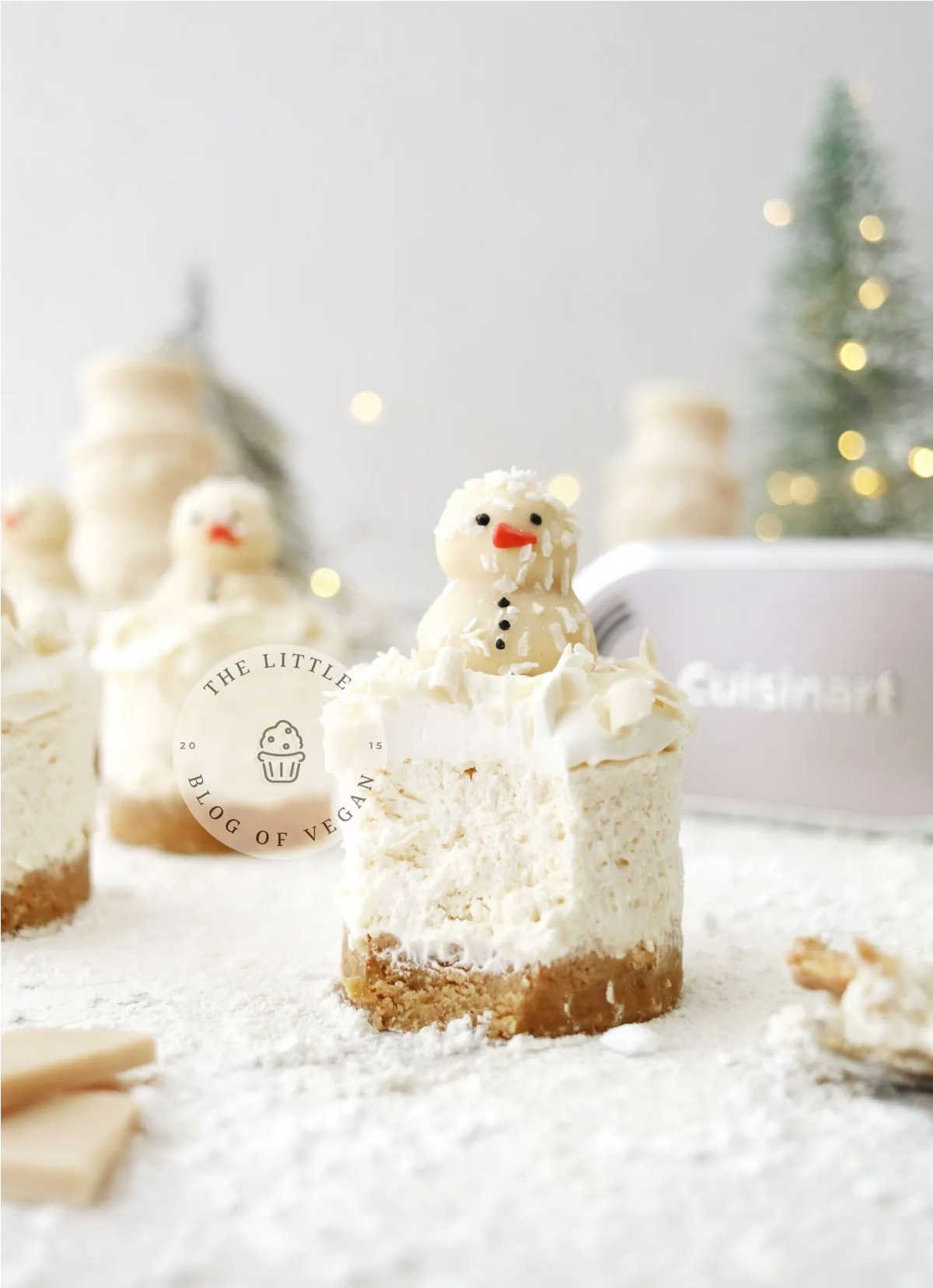 No Bake White Chocolate Snowmen Cheesecakes