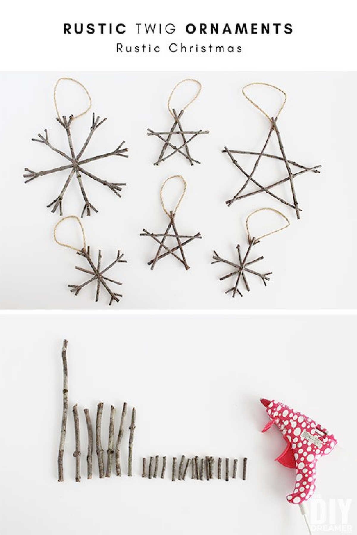 Rustic twig Christmas ornaments