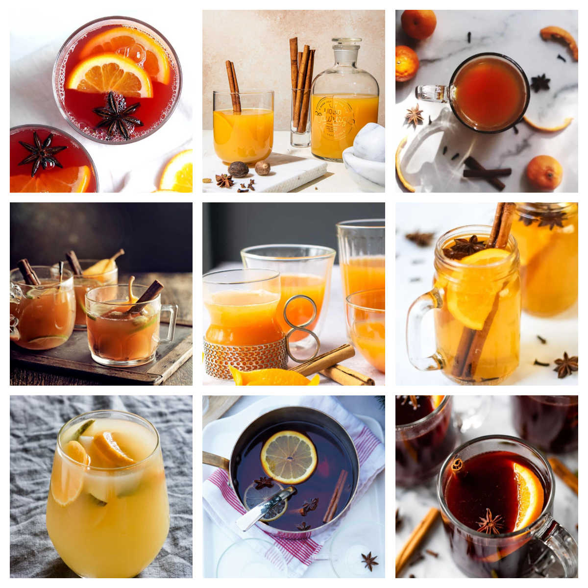 Collage of mulled drinks and punch