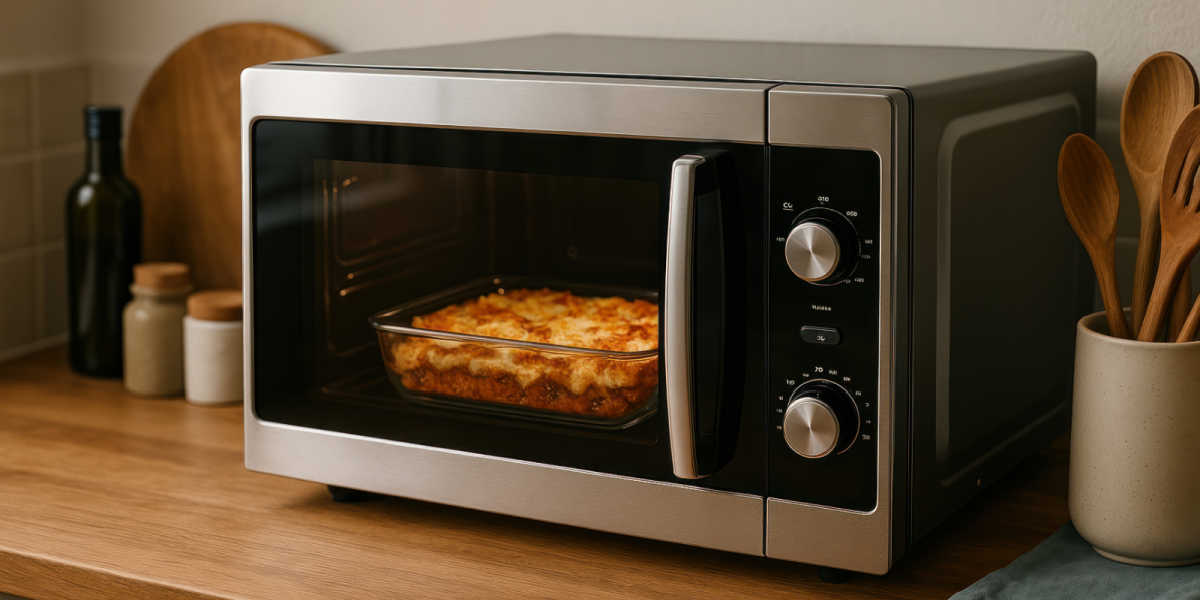 Microwave on kitchen worktop