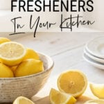 Lemons being cut on a kitchen worktop