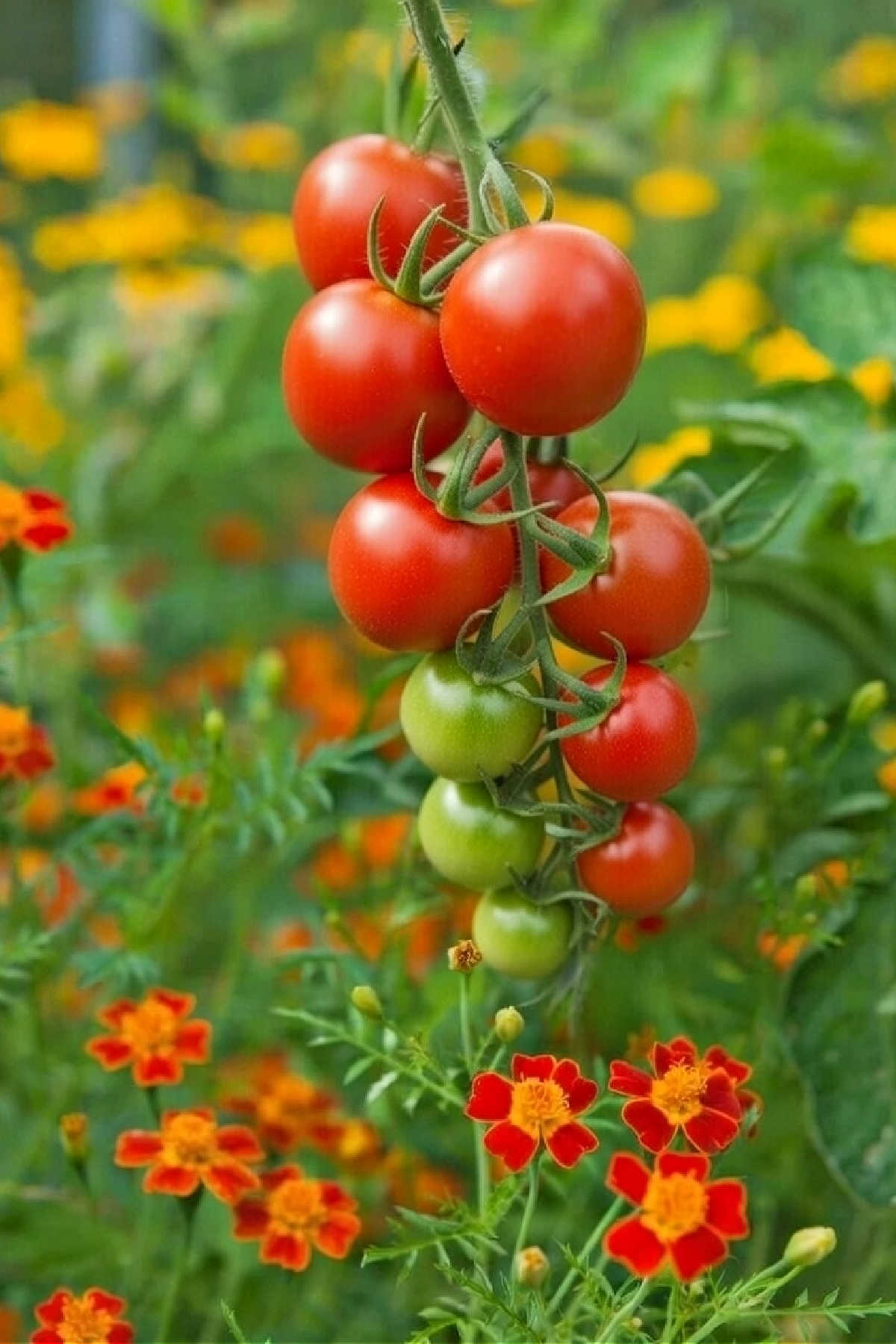 Marigolds companion planted with tomatoes