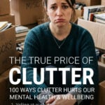 Unhappy woman surrounded by boxes of clutter