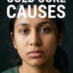 Young woman with cold sores on lip