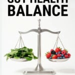 Kitchen balancing scales with leafy greens on one side and berries on the other