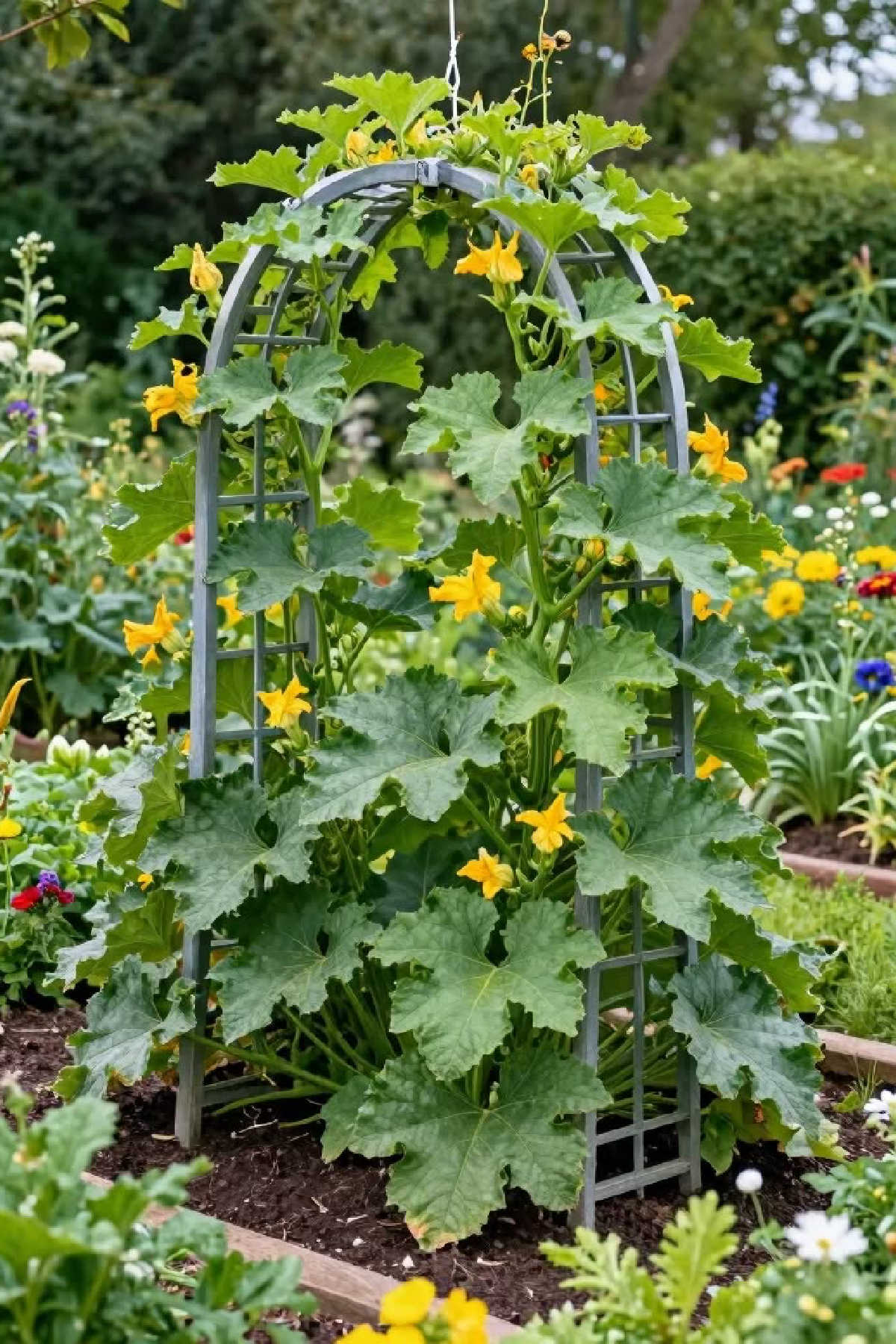 Zucchini growing vertically
