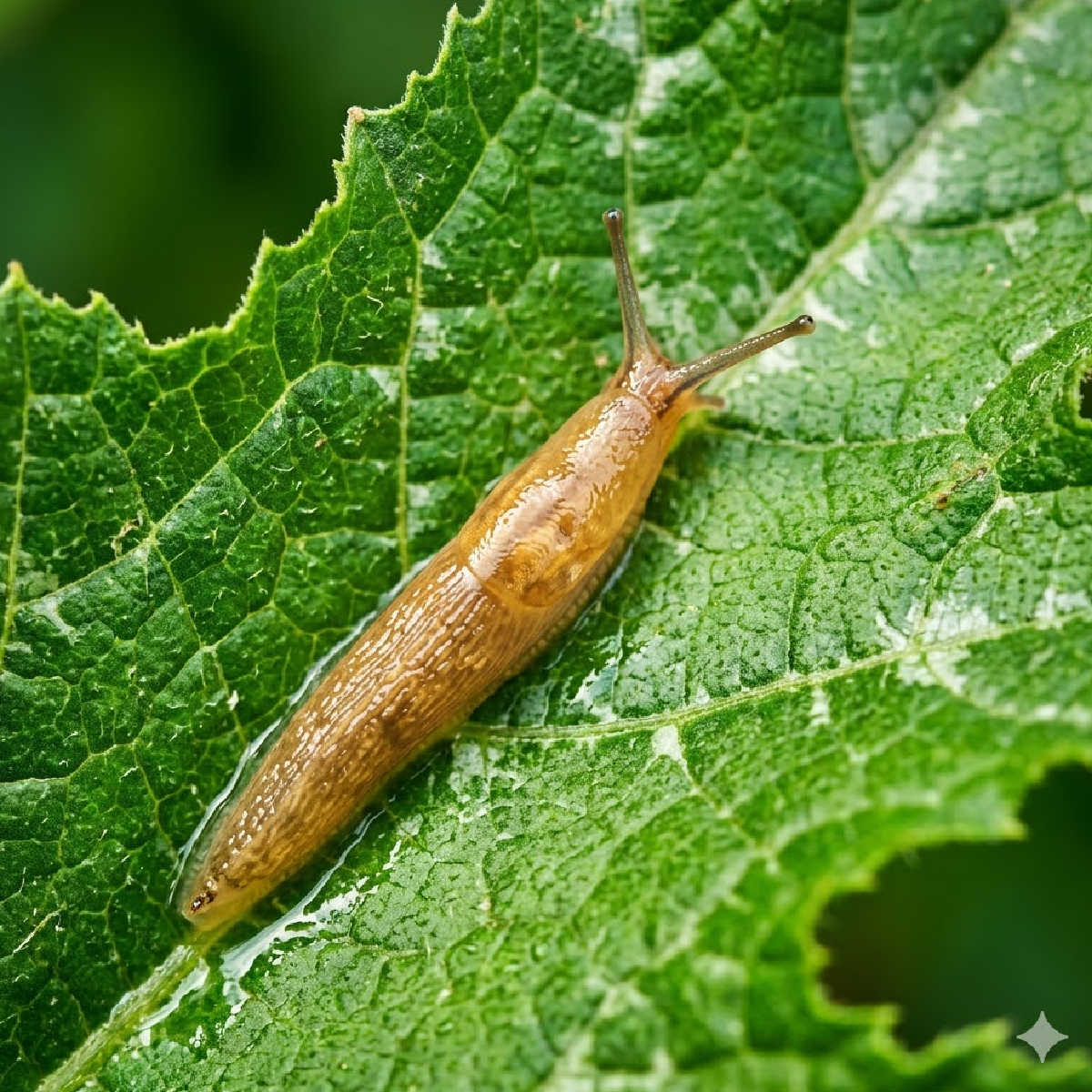 Slug on a zucchini leaf