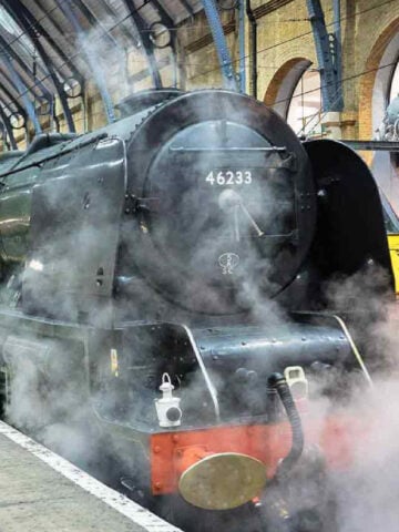 Steam train at King's Cross station