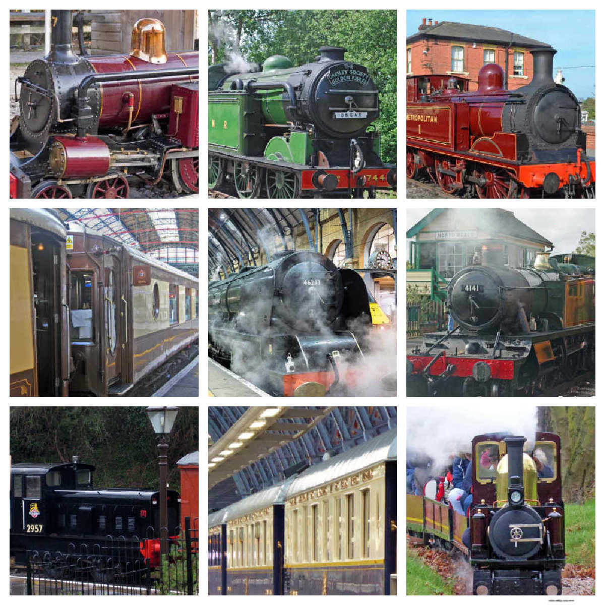 Collage of steam trains and miniature railways in London