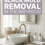 Bathroom basin with mirror, towels and soap