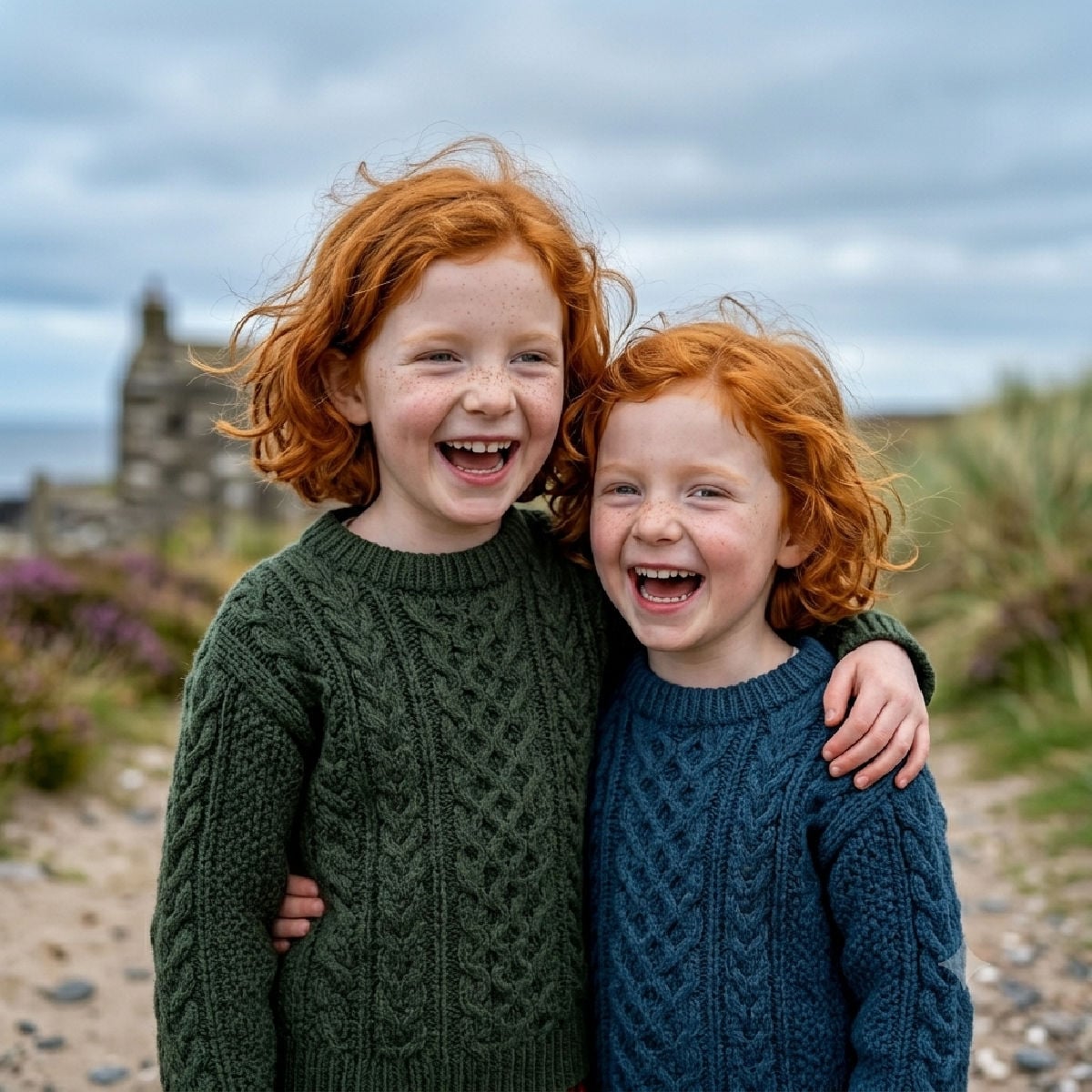 To Scottish girls with ginger hair grinning