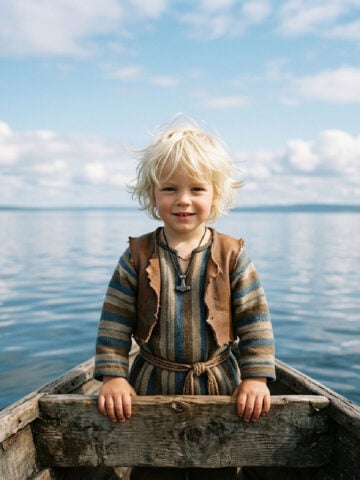 Little Viking boy on a boat