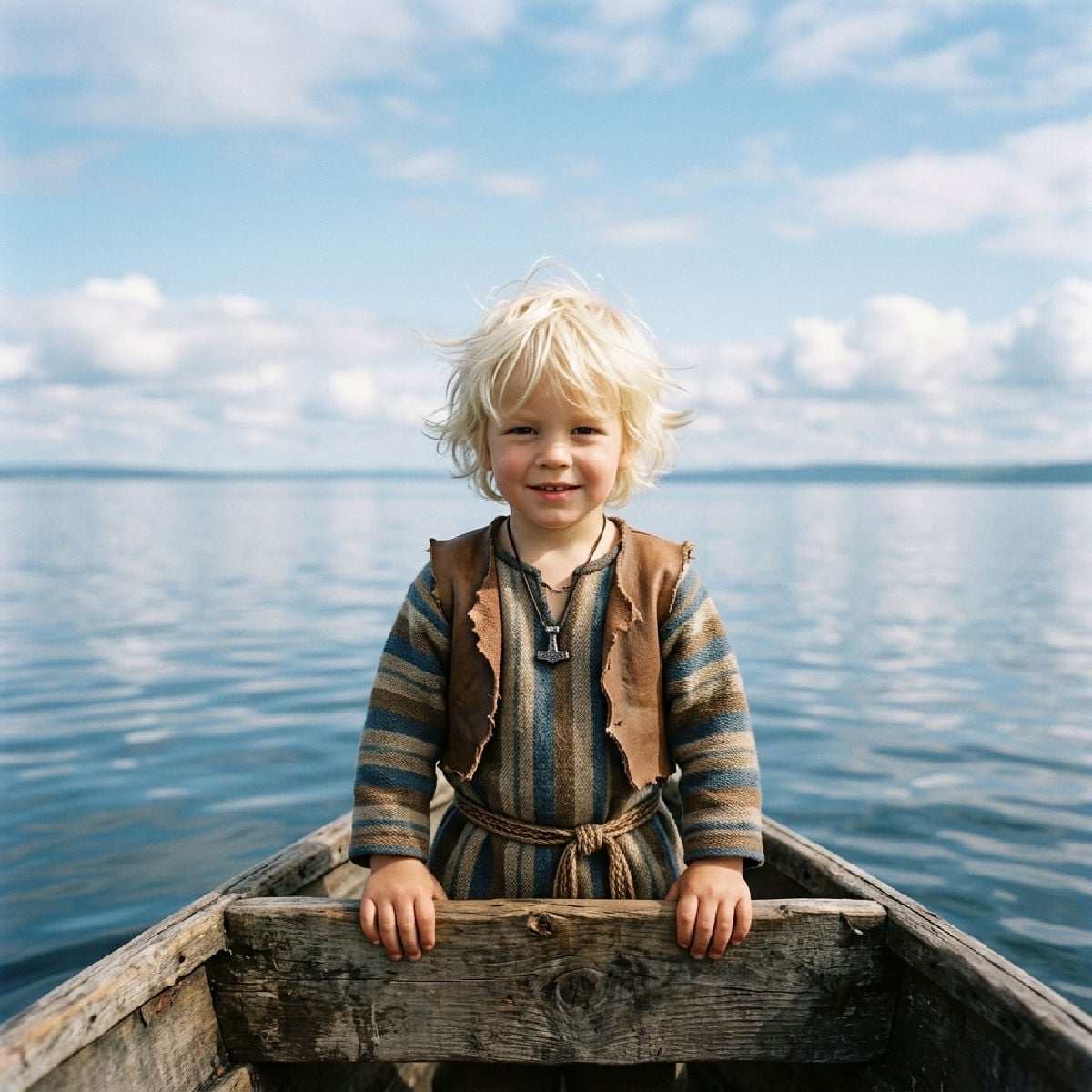 Little Viking boy on a boat
