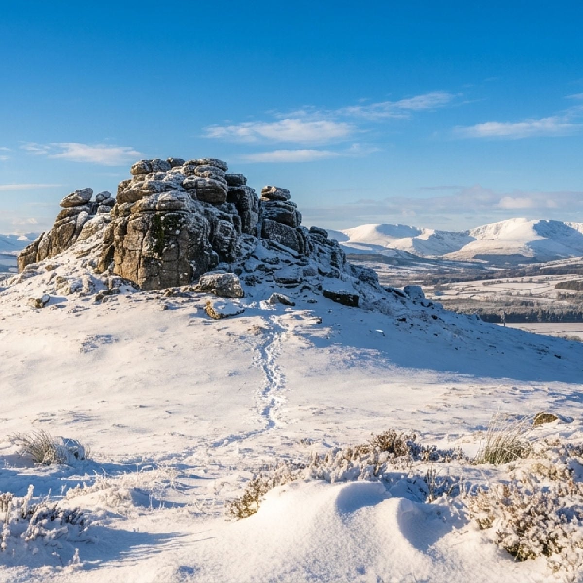 Rocky tor in a snowy landscape