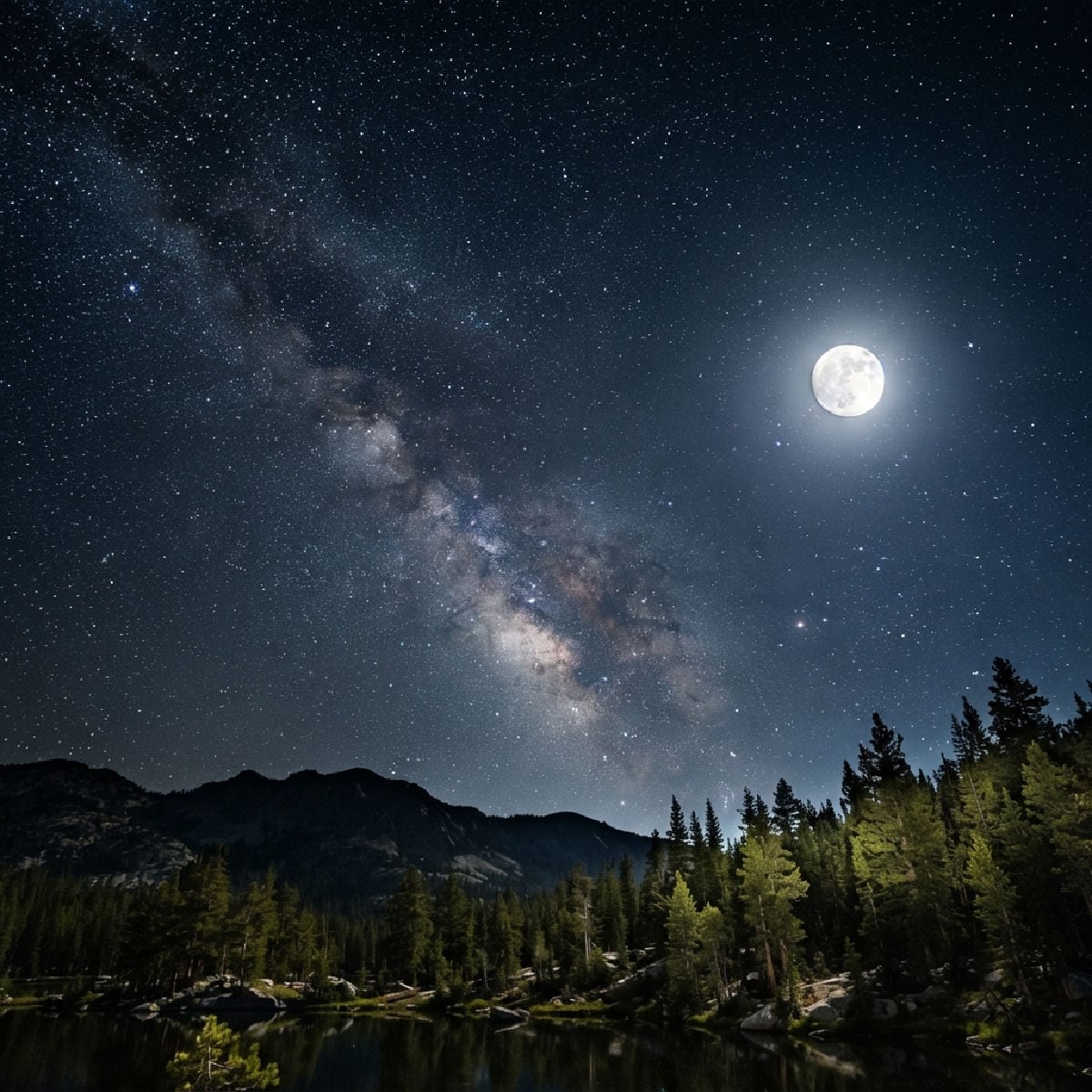 Moon and stars at night