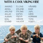 Three Viking boys rowing a boat