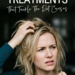 Young woman with blonde hair scratching her scalp