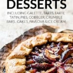 Plum galette on kitchen worktop
