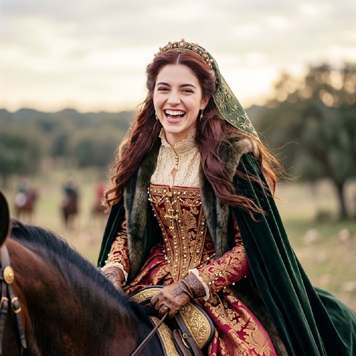 Spanish princess from Spain's golden age riding a horse
