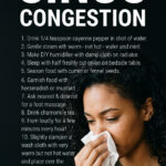 Young woman blowing nose on sinus congestion infographic