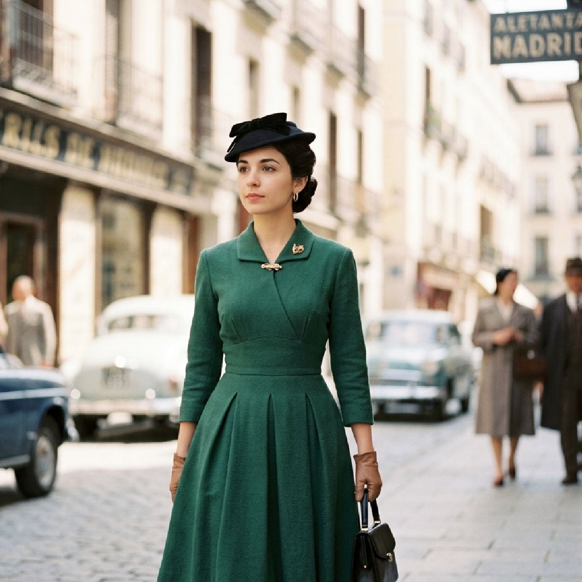 Vintage style image of a young Spanish woman in Madrid in the late 1940s