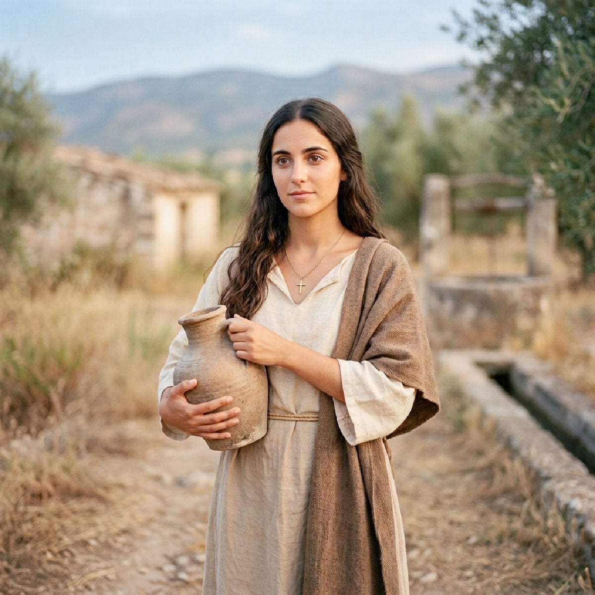 A young Spanish woman carrying an urn from the early days of Spanish history
